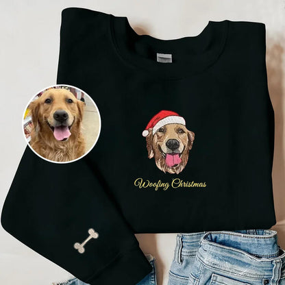 Embroidered Pet Portrait Christmas Sweatshirt Hoodie with Pet Face Gift for Pet Lovers