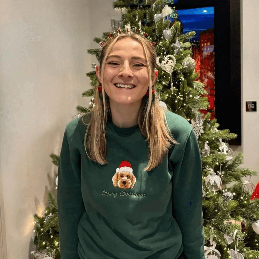 Embroidered Pet Portrait Christmas Sweatshirt Hoodie with Pet Face Gift for Pet Lovers