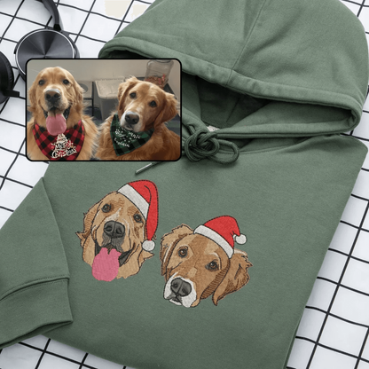Embroidered Pet Portrait Christmas Sweatshirt Hoodie with Pet Face Gift for Pet Lovers