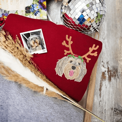 Embroidered Pet Portrait Christmas Sweatshirt Hoodie with Pet Face Gift for Pet Lovers
