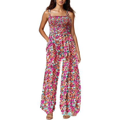 Women’s Floral Sleeveless Jumpsuit – Smocked Bust & Wide-Leg Summer Chic 👒🏖️