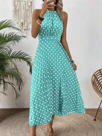 👗 LIMITED-TIME 50% OFF! ✨ Polka Dot Halter Neck Dress – Flowy, Flattering, Retro-Chic 🌼