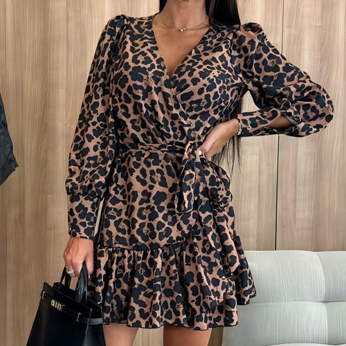💖Limited Sale 49% OFF💖Leopard Print Wrap V-Neck Waist Tie Dress