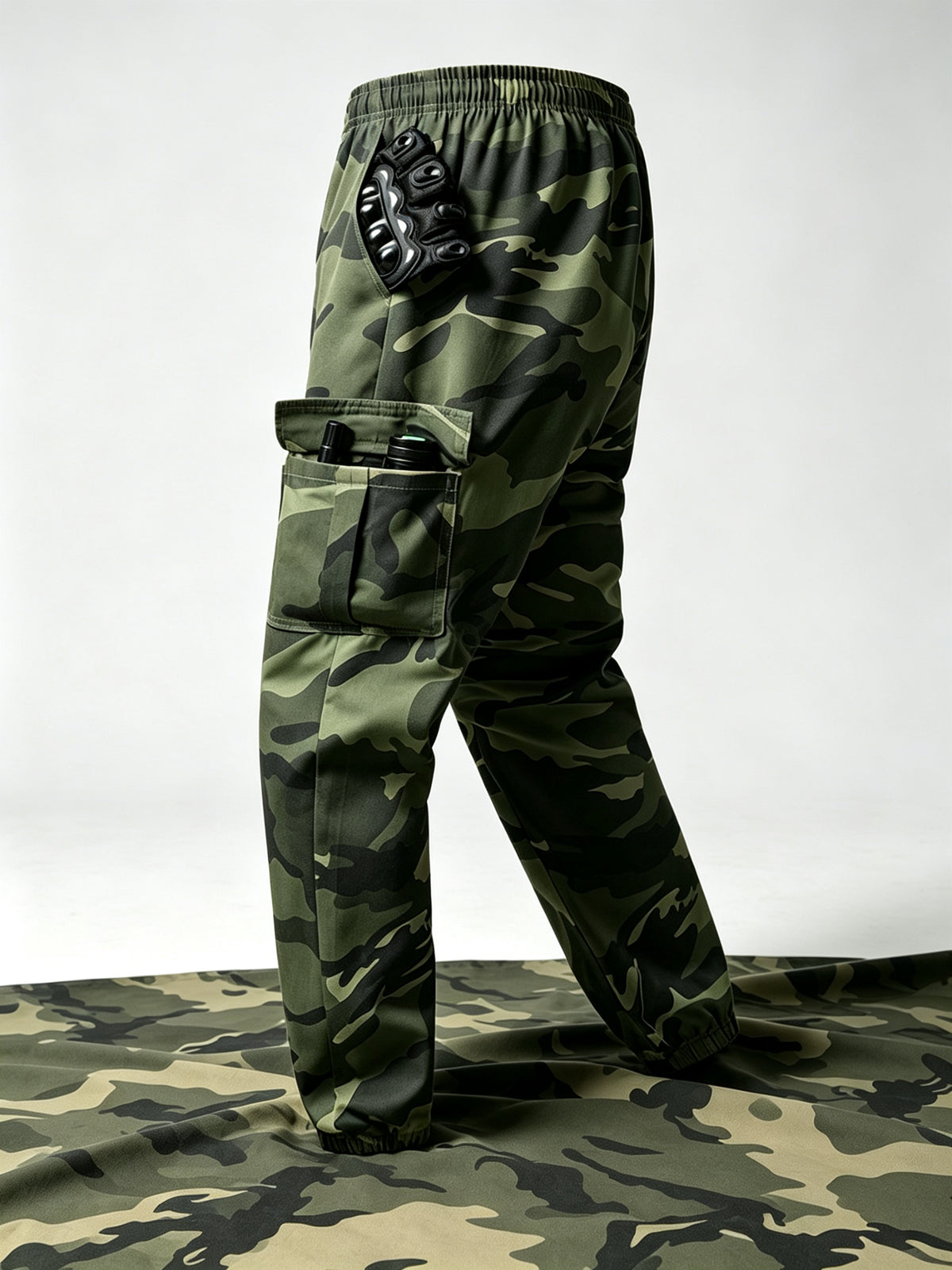 Men's Lightweight Camo Cargo Pants — Drawstring Tapered Hiking & Work Joggers