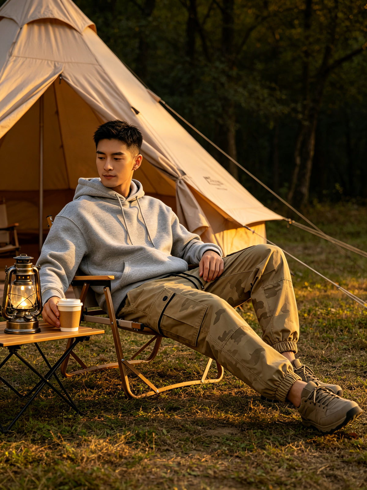Men's Lightweight Camo Cargo Pants — Drawstring Tapered Hiking & Work Joggers