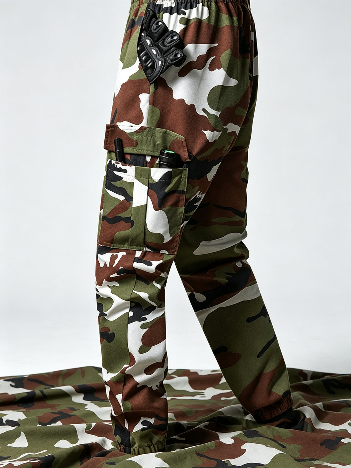 Men's Lightweight Camo Cargo Pants — Drawstring Tapered Hiking & Work Joggers