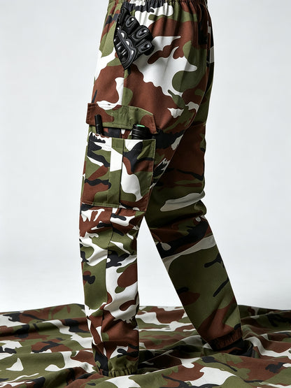 Men's Lightweight Camo Cargo Pants — Drawstring Tapered Hiking & Work Joggers
