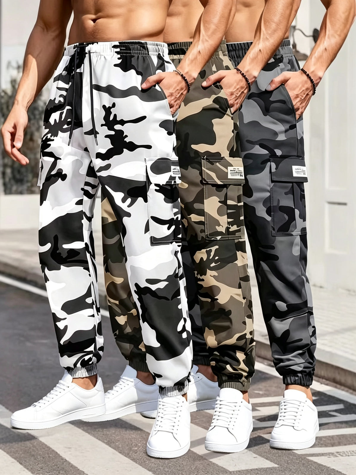 Men's Lightweight Camo Cargo Pants — Drawstring Tapered Hiking & Work Joggers