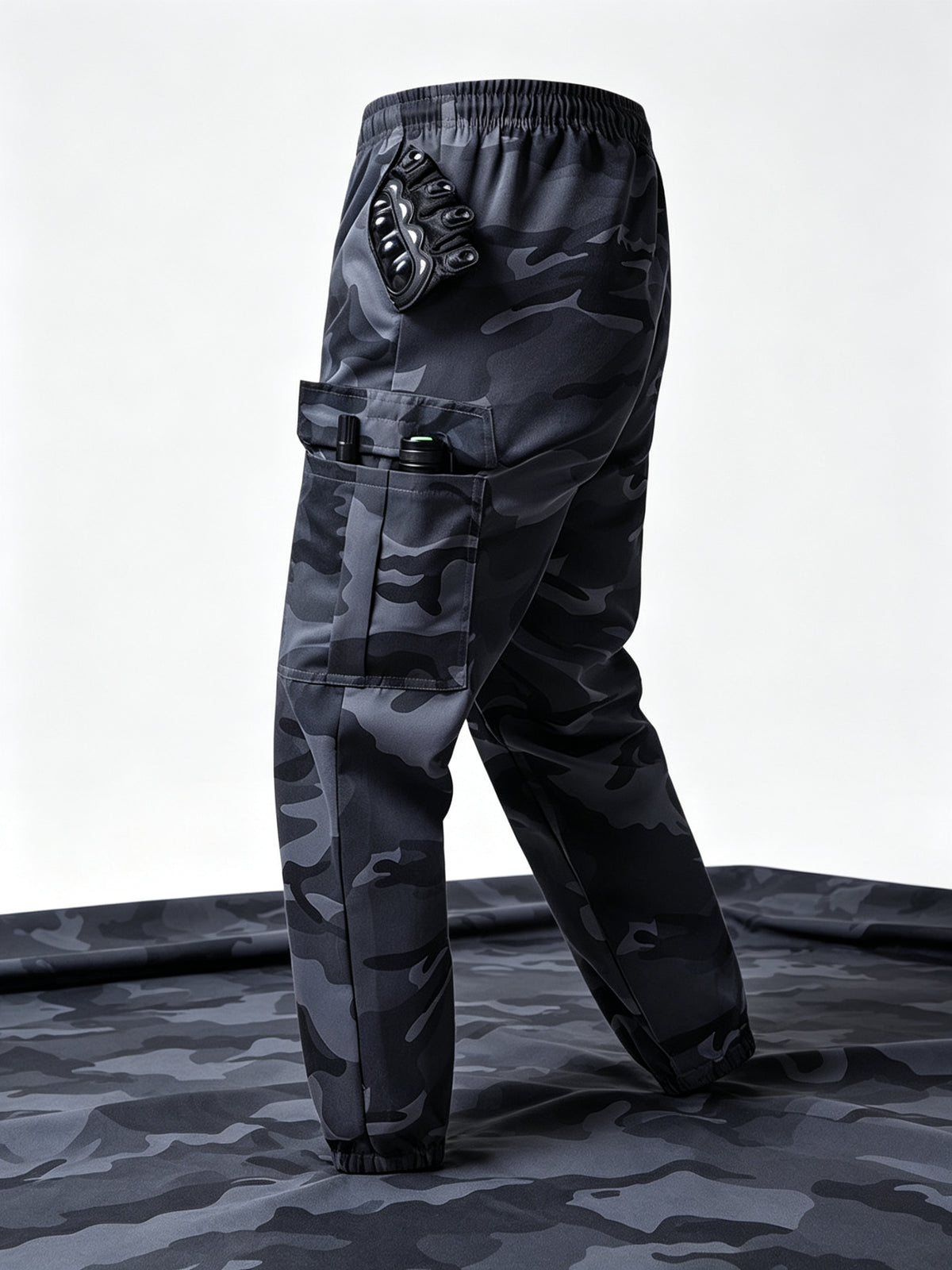 Men's Lightweight Camo Cargo Pants — Drawstring Tapered Hiking & Work Joggers