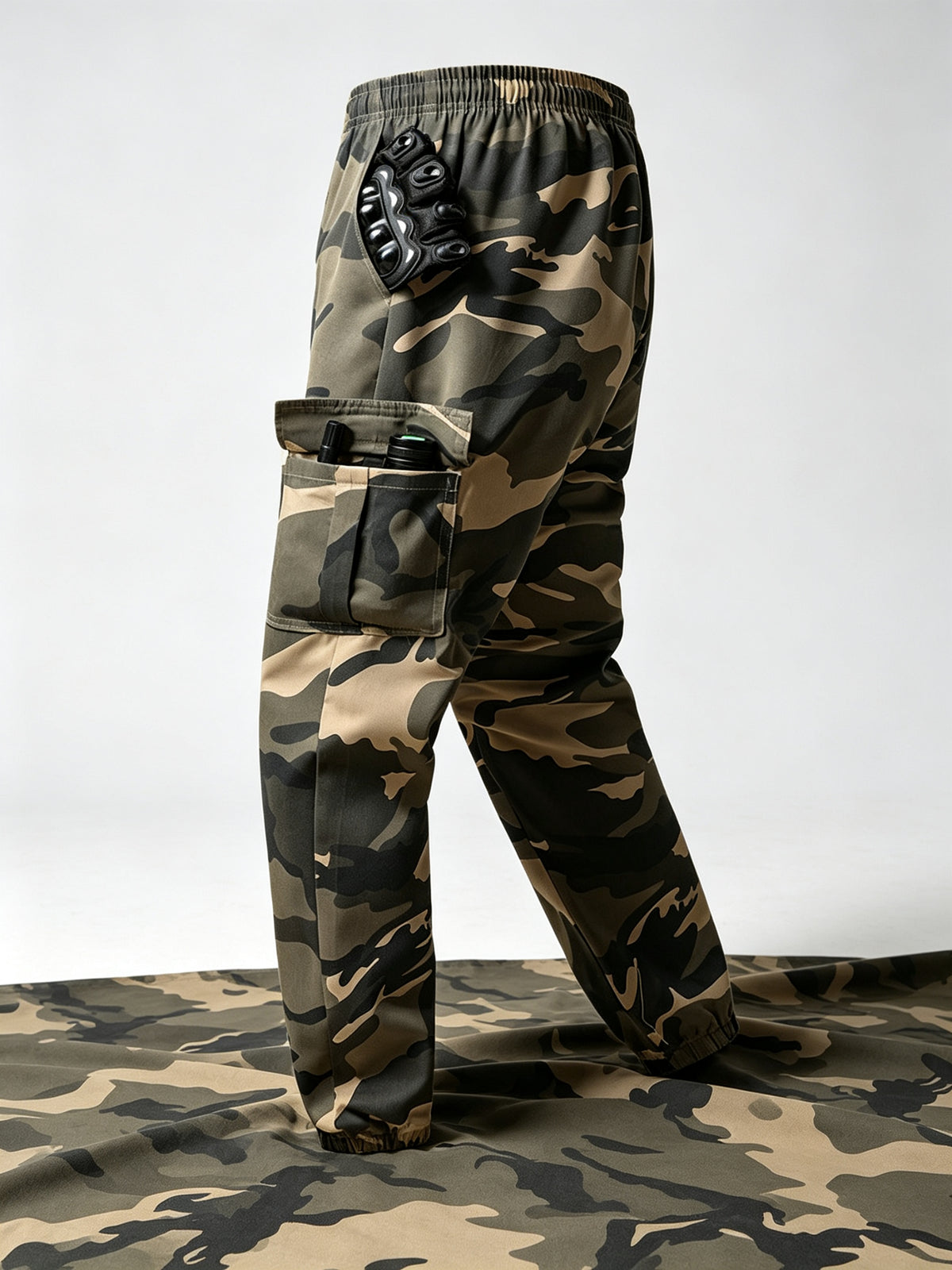 Men's Lightweight Camo Cargo Pants — Drawstring Tapered Hiking & Work Joggers