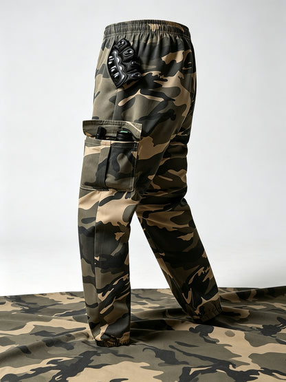 Men's Lightweight Camo Cargo Pants — Drawstring Tapered Hiking & Work Joggers