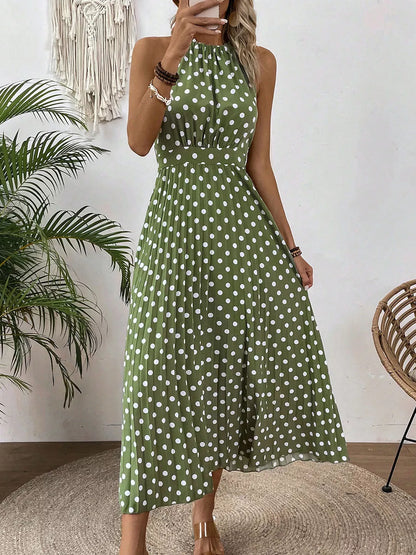 👗 LIMITED-TIME 50% OFF! ✨ Polka Dot Halter Neck Dress – Flowy, Flattering, Retro-Chic 🌼