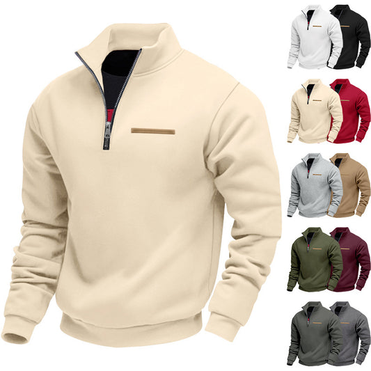Men's Heavyweight Fleece Half-Zip Hoodie — Loose Fit Stand-Collar Sweatshirt