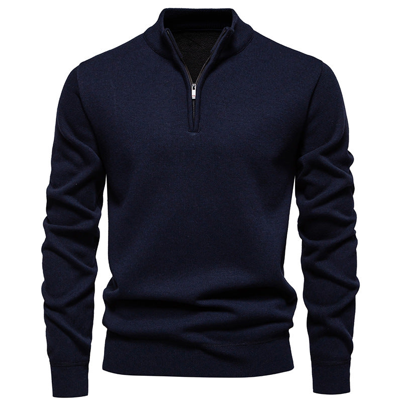 Men's Fleece-Lined Half-Zip Knit Sweater — Winter Warm Pullover