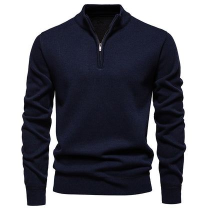 Men's Fleece-Lined Half-Zip Knit Sweater — Winter Warm Pullover