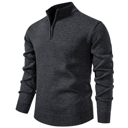 Men's Fleece-Lined Half-Zip Knit Sweater — Winter Warm Pullover