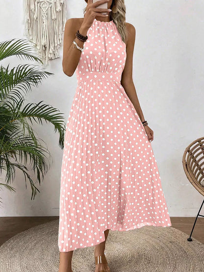👗 LIMITED-TIME 50% OFF! ✨ Polka Dot Halter Neck Dress – Flowy, Flattering, Retro-Chic 🌼