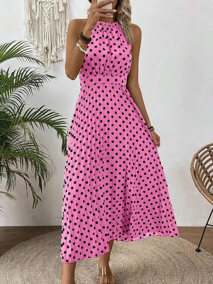 👗 LIMITED-TIME 50% OFF! ✨ Polka Dot Halter Neck Dress – Flowy, Flattering, Retro-Chic 🌼