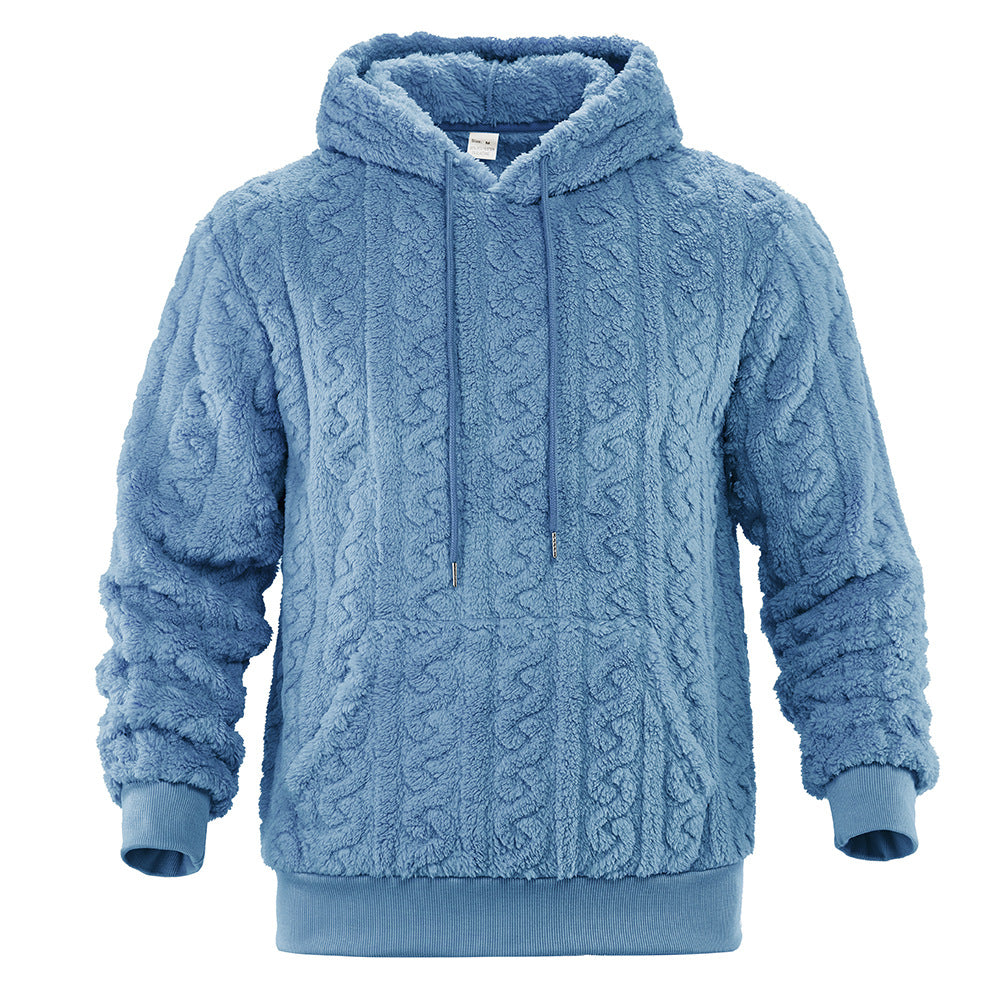 Men's Reversible Fleece Hoodie — Jacquard Knit Warm Pullover with Pockets