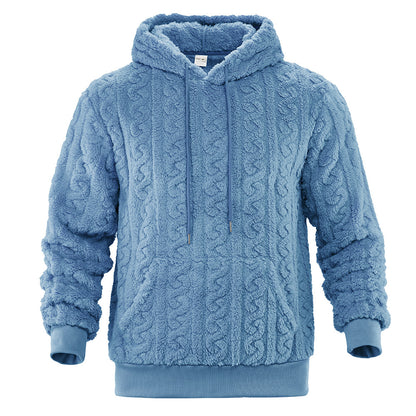 Men's Reversible Fleece Hoodie — Jacquard Knit Warm Pullover with Pockets