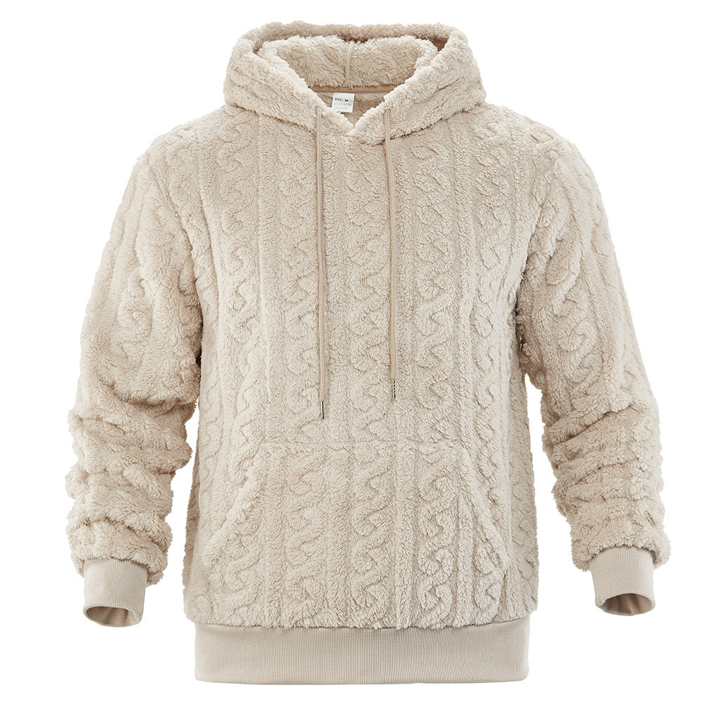 Men's Reversible Fleece Hoodie — Jacquard Knit Warm Pullover with Pockets