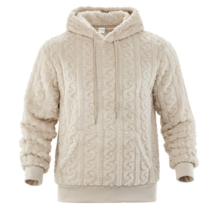 Men's Reversible Fleece Hoodie — Jacquard Knit Warm Pullover with Pockets