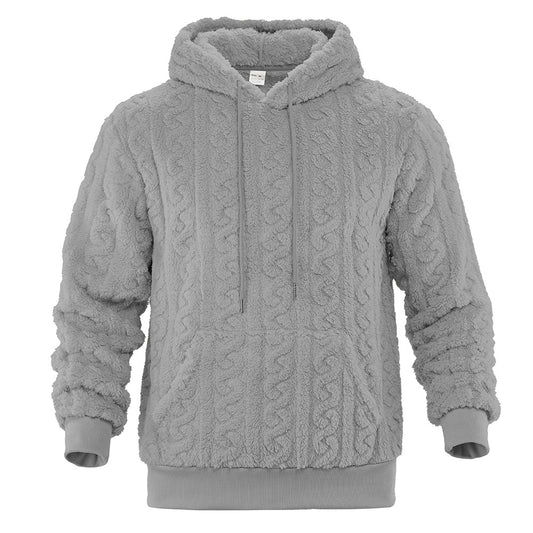 Men's Reversible Fleece Hoodie — Jacquard Knit Warm Pullover with Pockets