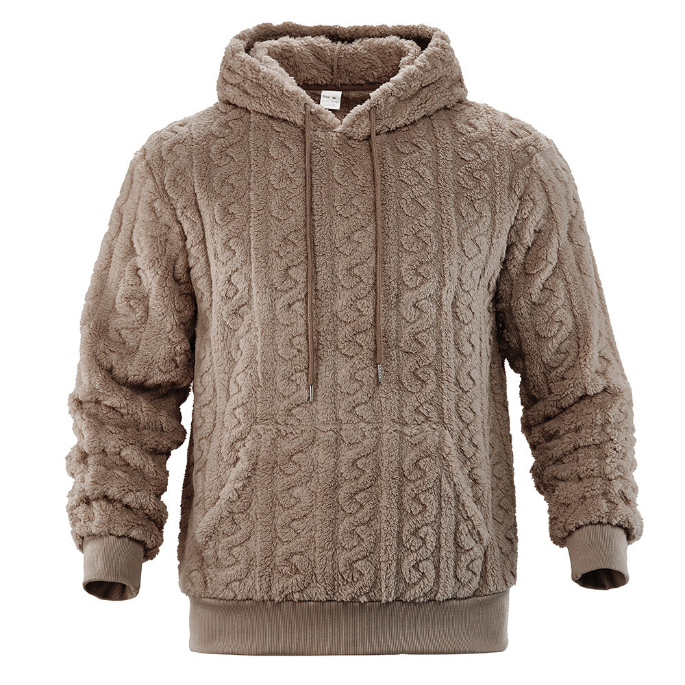 Men's Reversible Fleece Hoodie — Jacquard Knit Warm Pullover with Pockets