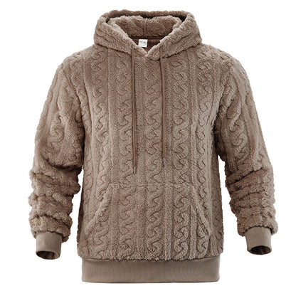 Men's Reversible Fleece Hoodie — Jacquard Knit Warm Pullover with Pockets