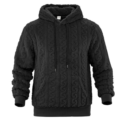 Men's Reversible Fleece Hoodie — Jacquard Knit Warm Pullover with Pockets