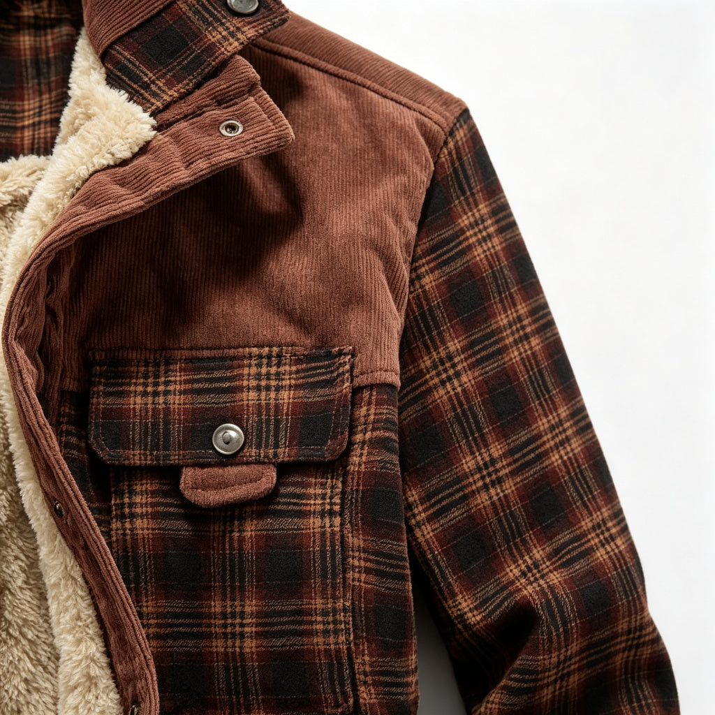 Men's Sherpa-Lined Plaid Shirt Jacket — Warm Fleece Button-Up Overshirt