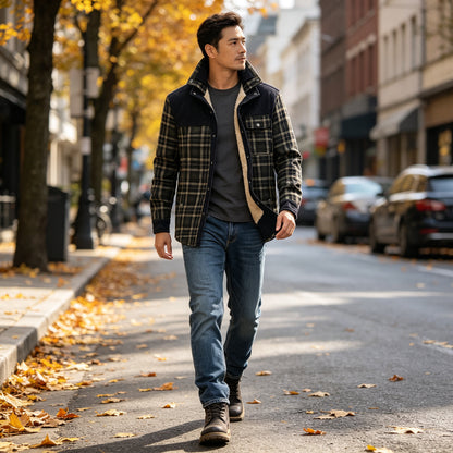 Men's Sherpa-Lined Plaid Shirt Jacket — Warm Fleece Button-Up Overshirt