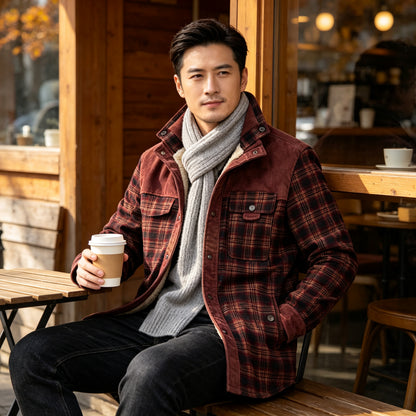 Men's Sherpa-Lined Plaid Shirt Jacket — Warm Fleece Button-Up Overshirt