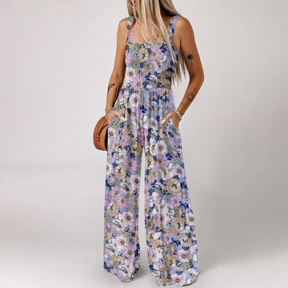 Women’s Floral Sleeveless Jumpsuit – Smocked Bust & Wide-Leg Summer Chic 👒🏖️