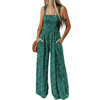 Women’s Floral Sleeveless Jumpsuit – Smocked Bust & Wide-Leg Summer Chic 👒🏖️