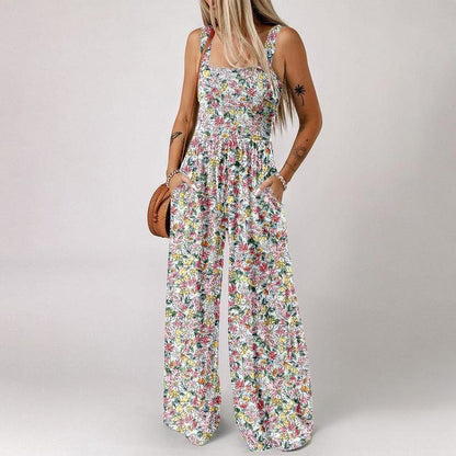 Women’s Floral Sleeveless Jumpsuit – Smocked Bust & Wide-Leg Summer Chic 👒🏖️