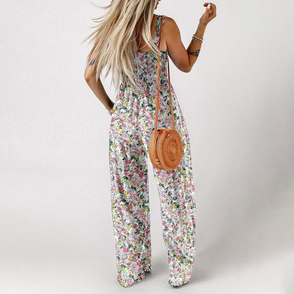 Women’s Floral Sleeveless Jumpsuit – Smocked Bust & Wide-Leg Summer Chic 👒🏖️