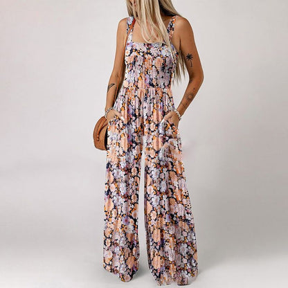 Women’s Floral Sleeveless Jumpsuit – Smocked Bust & Wide-Leg Summer Chic 👒🏖️