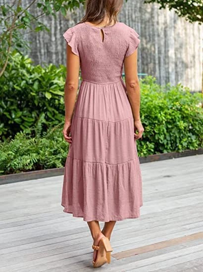 Women's Summer Casual Flutter Short Midi Dress