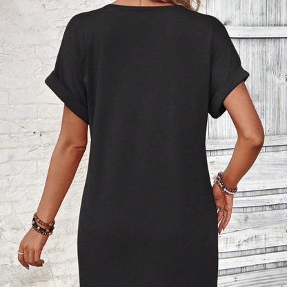 Bestseller – Limited Time Discount! 🔥⏰Women's Fashion Hundred Solid Color Button V Neck Roll Sleeve Dresses