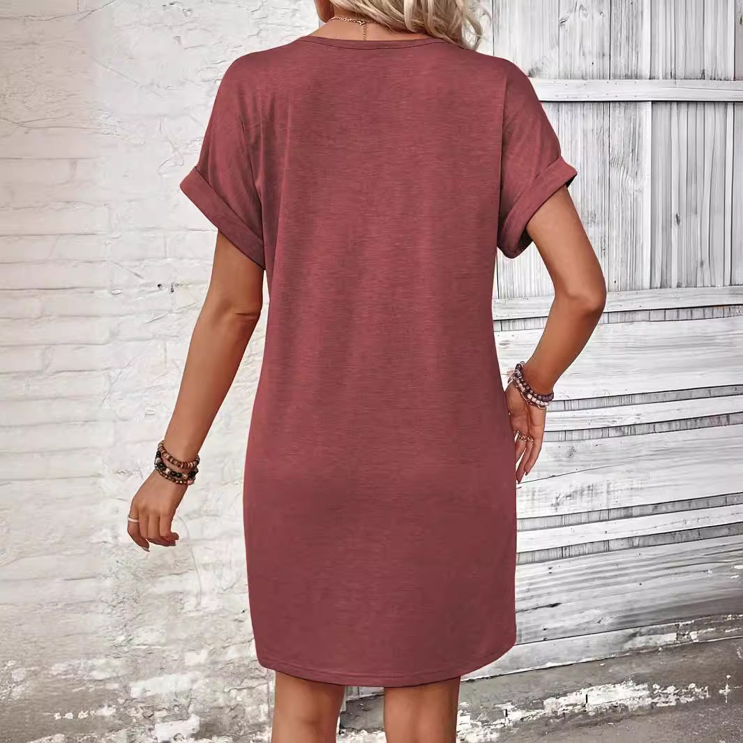 Bestseller – Limited Time Discount! 🔥⏰Women's Fashion Hundred Solid Color Button V Neck Roll Sleeve Dresses