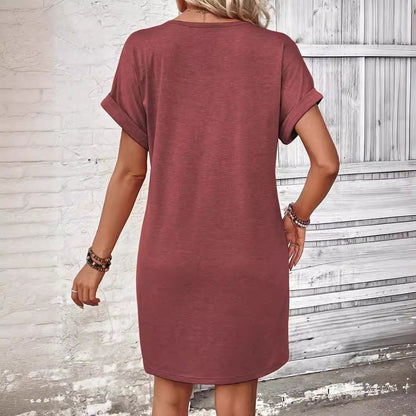 Bestseller – Limited Time Discount! 🔥⏰Women's Fashion Hundred Solid Color Button V Neck Roll Sleeve Dresses