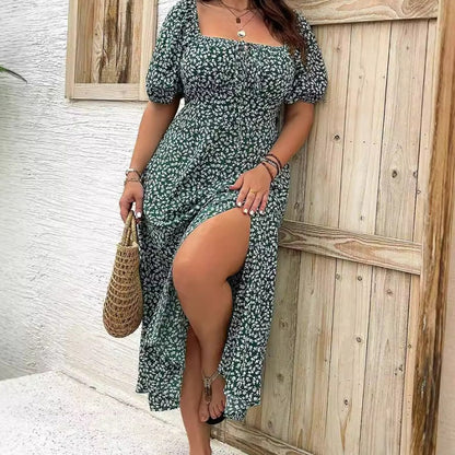 💎 FLASH SALE -50% on Plus Size Floral Maxi Dress! 💎 Bold Side Split, Soft Fabric & Effortless Boho Style for Curves✨
