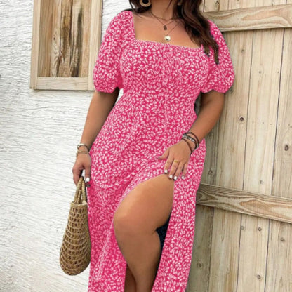 💎 FLASH SALE -50% on Plus Size Floral Maxi Dress! 💎 Bold Side Split, Soft Fabric & Effortless Boho Style for Curves✨