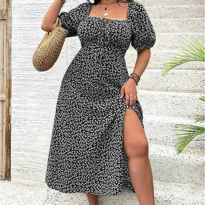 💎 FLASH SALE -50% on Plus Size Floral Maxi Dress! 💎 Bold Side Split, Soft Fabric & Effortless Boho Style for Curves✨