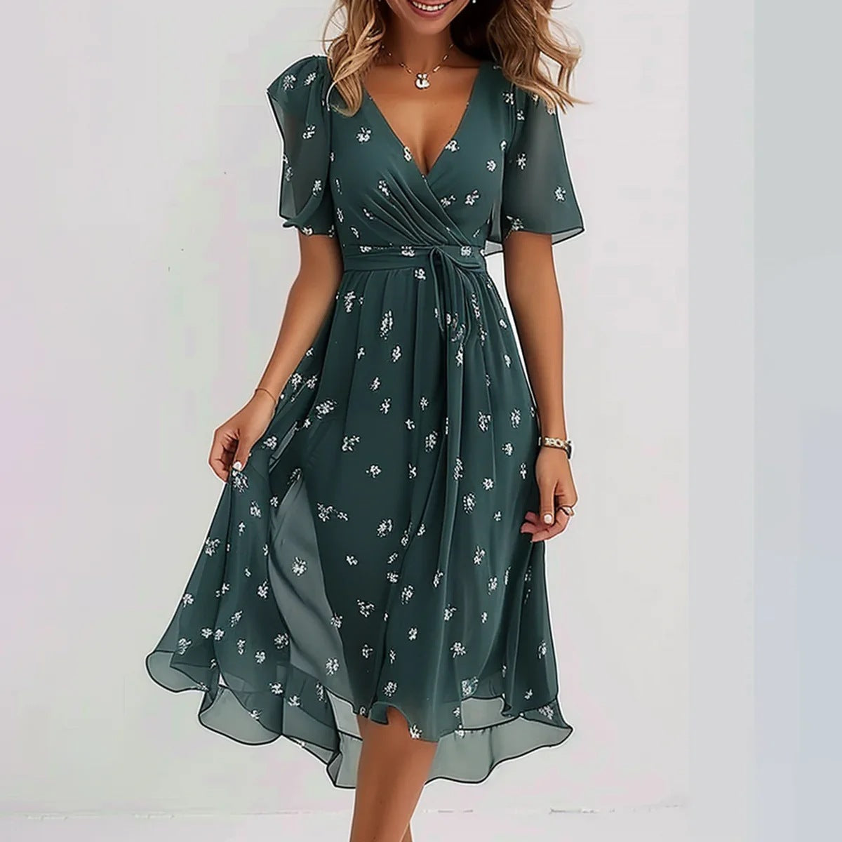👗Special Blue Short Sleeve Midi Dress