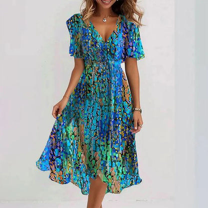 👗Special Blue Short Sleeve Midi Dress