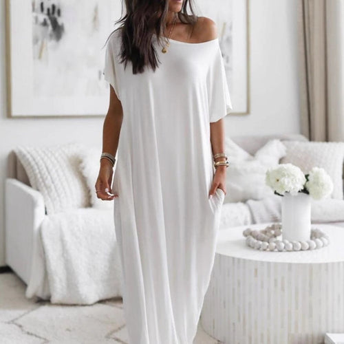 Women's Breathable V-Neck Dress – Pockets, Wrinkle-Free & Flattering Fit