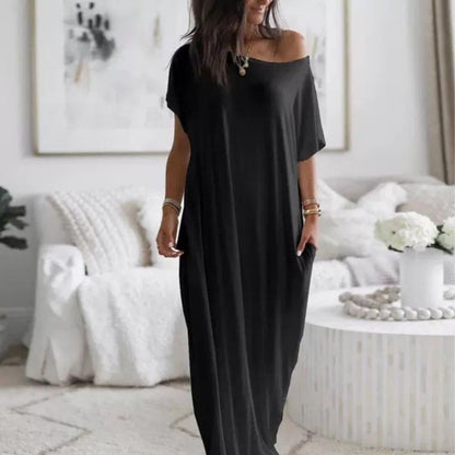 Women's Breathable V-Neck Dress – Pockets, Wrinkle-Free & Flattering Fit