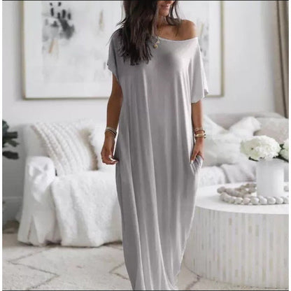 Women's Breathable V-Neck Dress – Pockets, Wrinkle-Free & Flattering Fit
